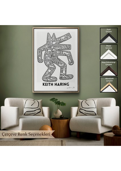 Çerçeveli Dekoratif Kanvas Tablo, Keith Haring - Köpek Tablosu - DOG-8047