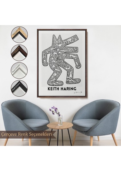 Çerçeveli Dekoratif Kanvas Tablo, Keith Haring - Köpek Tablosu - DOG-8047