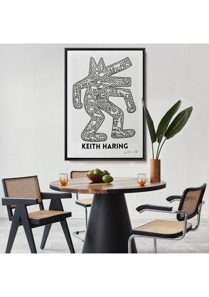 Çerçeveli Dekoratif Kanvas Tablo, Keith Haring - Köpek Tablosu - DOG-8047