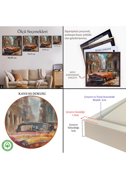 Çerçeveli Dekoratif Kanvas Tablo, Klasik Eski Araba TABLOSU-8331 indirimleri