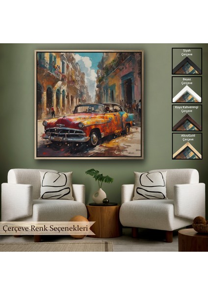 Çerçeveli Dekoratif Kanvas Tablo, Klasik Eski Araba TABLOSU-8331