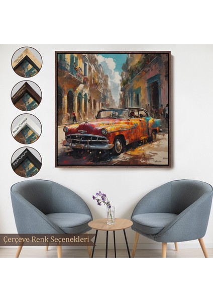 Çerçeveli Dekoratif Kanvas Tablo, Klasik Eski Araba TABLOSU-8331