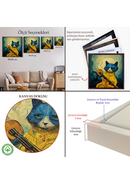 Çerçeveli Dekoratif Kanvas Tablo, Kedi Doku TABLOSU-8357 indirimleri