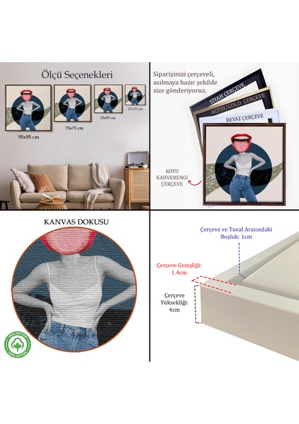 Çerçeveli Dekoratif Kanvas Tablo, Kot Pantolonlu Gülümseyen Kadın TABLOSU-8366 indirimleri