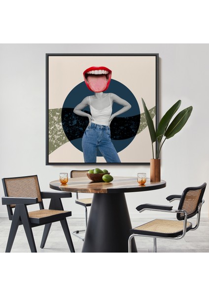 Çerçeveli Dekoratif Kanvas Tablo, Kot Pantolonlu Gülümseyen Kadın TABLOSU-8366