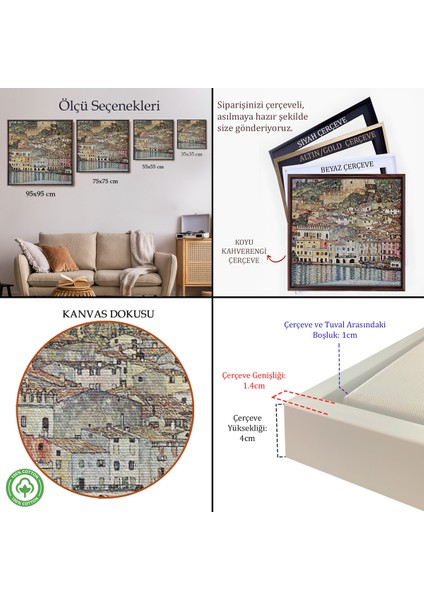 Çerçeveli Dekoratif Kanvas Tablo, Gustav Klimt Garda Denizi Tablosu - Malcesine Am GARDASEE-8344 indirimleri