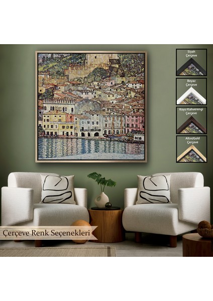 Çerçeveli Dekoratif Kanvas Tablo, Gustav Klimt Garda Denizi Tablosu - Malcesine Am GARDASEE-8344