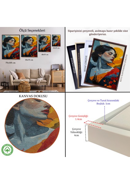 Çerçeveli Dekoratif Kanvas Tablo, Soyut Güzel Kadın TABLOSU-7922 indirimleri