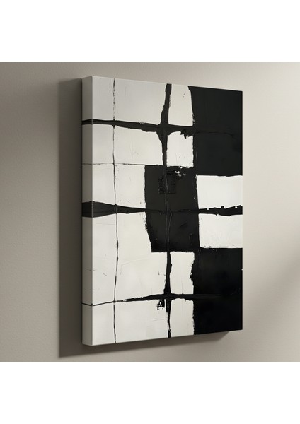 Soyut Siyah Beyaz Kareler Modern Sanat Tablosu