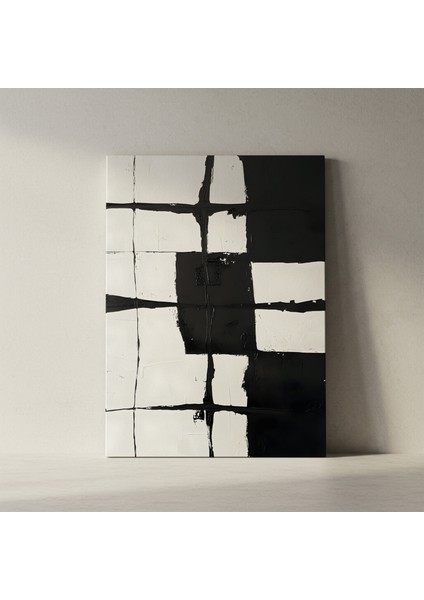 Soyut Siyah Beyaz Kareler Modern Sanat Tablosu fiyatları