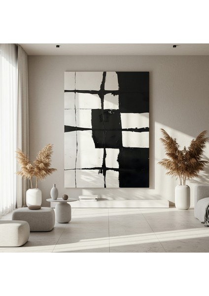 Soyut Siyah Beyaz Kareler Modern Sanat Tablosu fırsatları