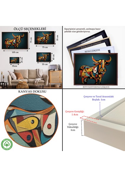 Çerçeveli Dekoratif Kanvas Tablo, Soyut Boğa TABLOSU-7210 indirimleri