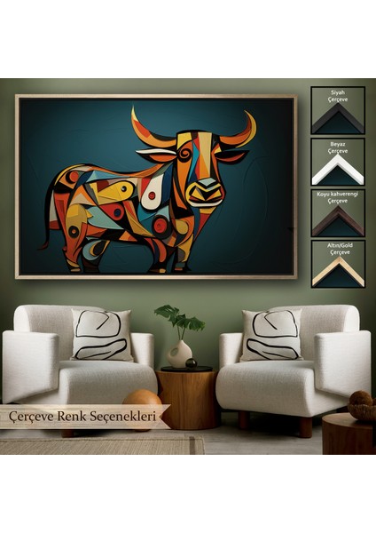 Çerçeveli Dekoratif Kanvas Tablo, Soyut Boğa TABLOSU-7210