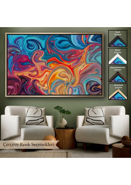 Çerçeveli Dekoratif Kanvas Tablo, Renkli Mermer Desenli TABLO-7204