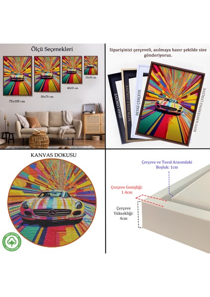 Çerçeveli Dekoratif Kanvas Tablo, Renkler Içinden Çıkan Mersedes TABLOSU-7959 indirimleri