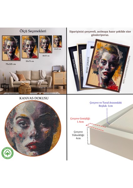 Çerçeveli Dekoratif Kanvas Tablo, Soyut Kadın TABLOSU-8005 indirimleri