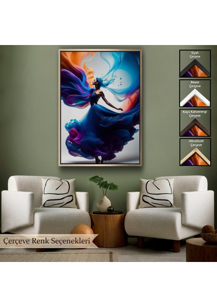 Çerçeveli Dekoratif Kanvas Tablo, Mavi Kıyafetli Soyut Kadın TABLOSU-8021
