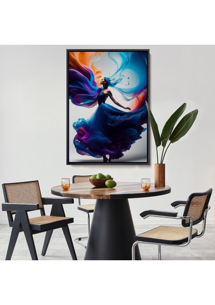 Çerçeveli Dekoratif Kanvas Tablo, Mavi Kıyafetli Soyut Kadın TABLOSU-8021