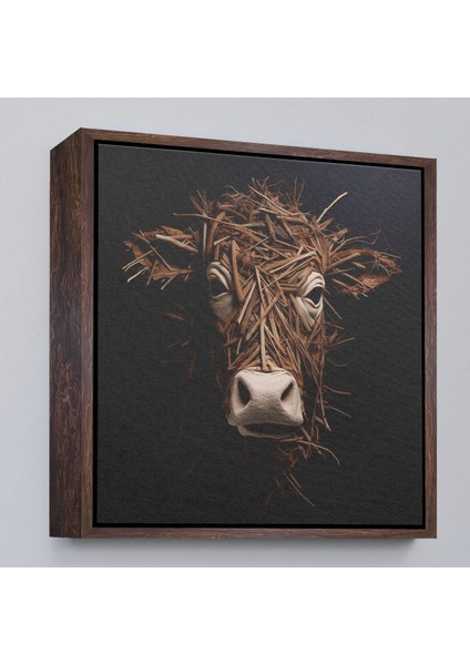 Çerçeveli Dekoratif Kanvas Tablo, Dallardan Yapılmış Inek Yüzü TABLOSU-8334