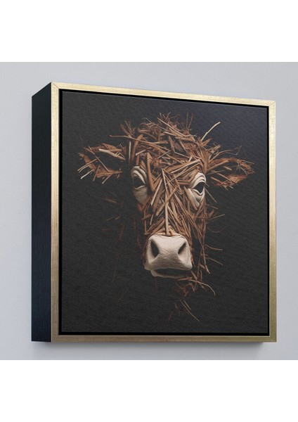 Çerçeveli Dekoratif Kanvas Tablo, Dallardan Yapılmış Inek Yüzü TABLOSU-8334 fiyatları