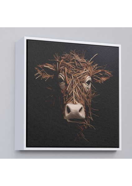 Çerçeveli Dekoratif Kanvas Tablo, Dallardan Yapılmış Inek Yüzü TABLOSU-8334 fırsatları