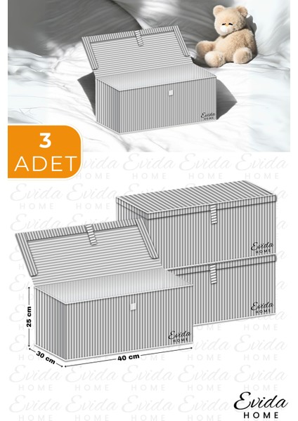 Gri Çizgili Çok Amaçlı Saklama Kutusu, Organizer, 3'lü Set, 40X30X25 fiyatları