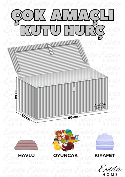 Gri Çizgili Çok Amaçlı Saklama Kutusu, Organizer, 3'lü Set, 40X30X25 fırsatları