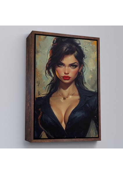 Çerçeveli Dekoratif Kanvas Tablo, Yağlıboya Görünümlü Esmer Güzel Kadın TABLOSU-7741 fiyatları