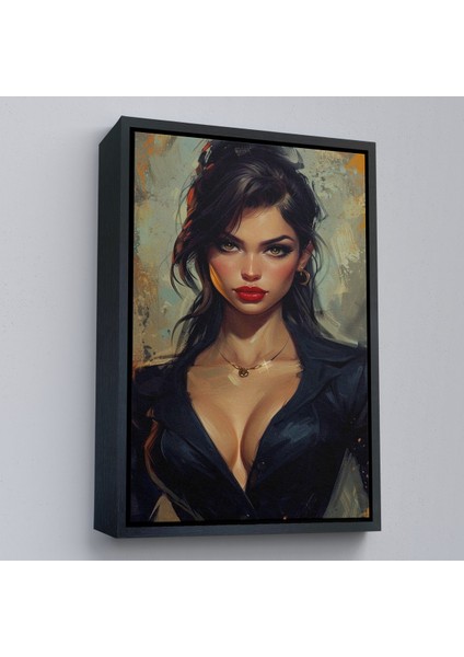 Çerçeveli Dekoratif Kanvas Tablo, Yağlıboya Görünümlü Esmer Güzel Kadın TABLOSU-7741 modelleri