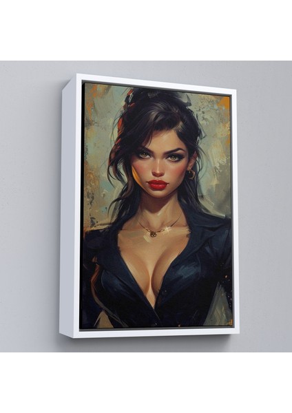 Çerçeveli Dekoratif Kanvas Tablo, Yağlıboya Görünümlü Esmer Güzel Kadın TABLOSU-7741 fırsatları
