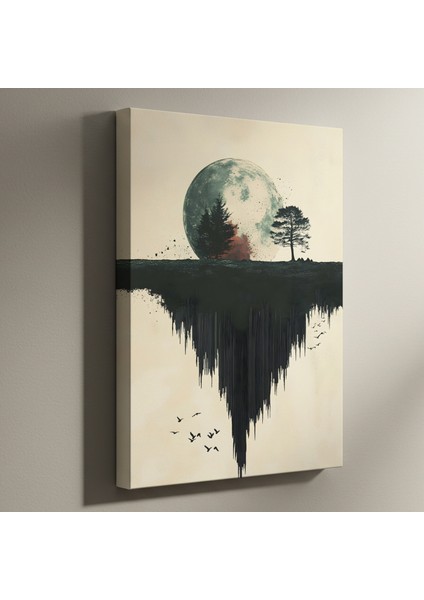 Karanlık Romantik Ay Manzarası Tablosu