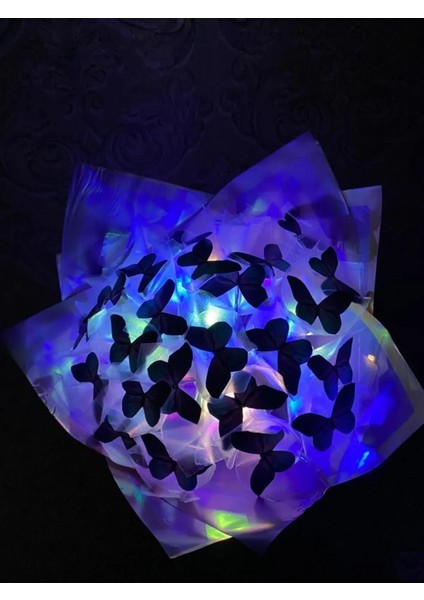 Ledli Mavi Mor Kelebek Buketi