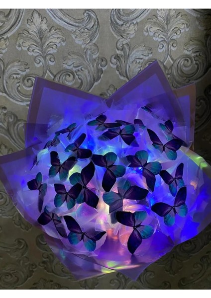 Ledli Mavi Mor Kelebek Buketi fiyatları