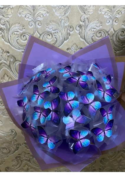 Ledli Mavi Mor Kelebek Buketi modelleri