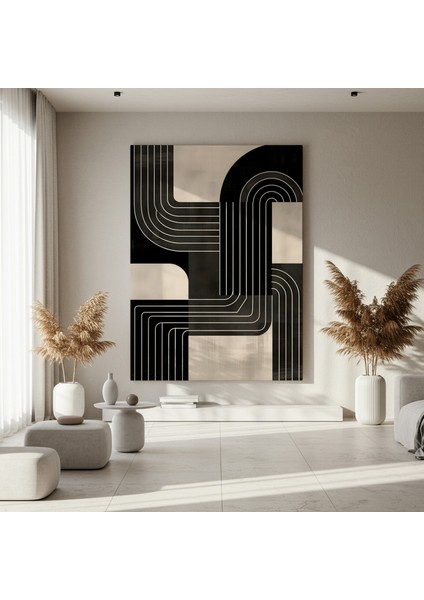 Soyut Geometrik Siyah Beyaz Modern Sanat Tablosu fırsatları