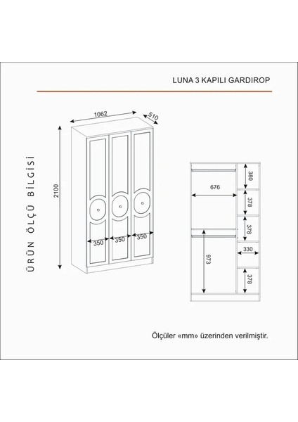 Luna 3 Kapaklı Bazalı Gardırop Tamamı Mdf fırsatları