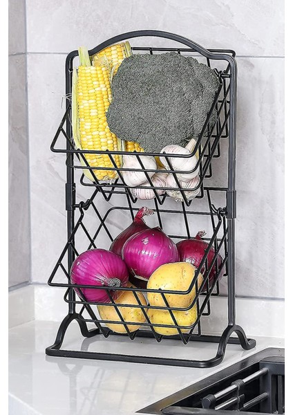 2 Katlı Siyah Mutfak Düzenleyici ve Meyve Sebze Sepeti fiyatları