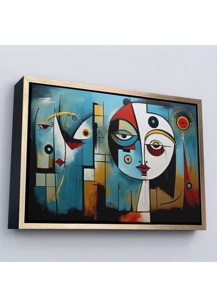 Çerçeveli Dekoratif Kanvas Tablo, Renkli Soyut Yüzler TABLOSU-7233