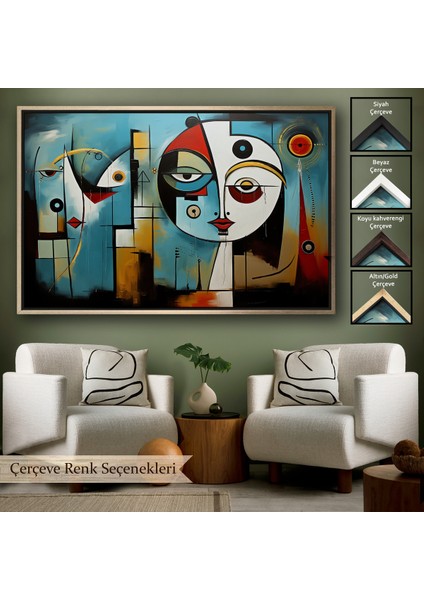 Çerçeveli Dekoratif Kanvas Tablo, Renkli Soyut Yüzler TABLOSU-7233