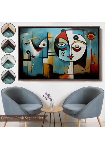 Çerçeveli Dekoratif Kanvas Tablo, Renkli Soyut Yüzler TABLOSU-7233