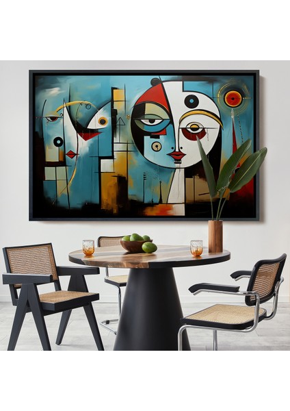 Çerçeveli Dekoratif Kanvas Tablo, Renkli Soyut Yüzler TABLOSU-7233