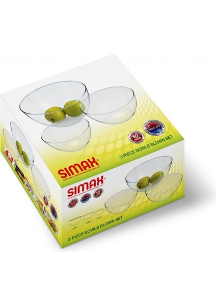 Sımax Simax 3’lü Üfleme Cam Kase Seti – Isıya Dayanıklı, Sağlıklı Borosilikat Cam (0,75 / 1,5 / 2,5 Lt) fırsatları