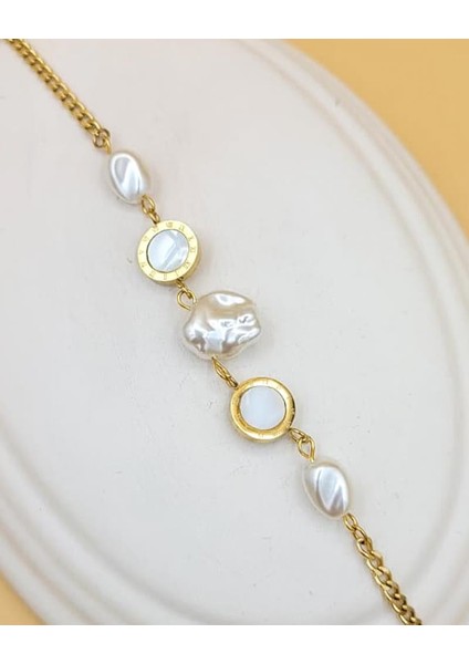 Mithra Inci Detaylı Gold Çelik Bileklik