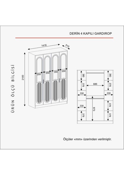 Derin 4 Kapaklı Bazalı Gardırop Tamamı Mdf fırsatları