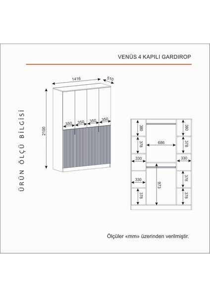 Venüs 4 Kapaklı Bazalı Gardırop Tamamı Mdf fırsatları