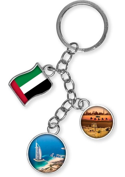 Dubai Üçlü Epoksi Metal Çift Taraflı Damla Anahtarlık Dubai