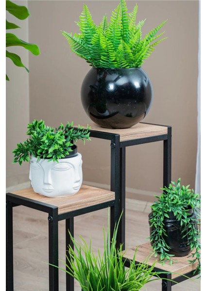 4 Katlı Metal Gövdeli Ahşap Raflı Saksılık | Modern Bitki ve Çiçek Standı modelleri