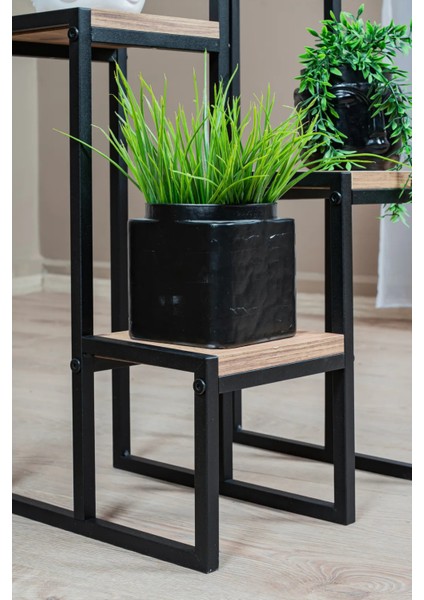 4 Katlı Metal Gövdeli Ahşap Raflı Saksılık | Modern Bitki ve Çiçek Standı indirimleri