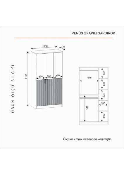 Venüs 3 Kapaklı Bazalı Gardırop Tamamı Mdf fırsatları