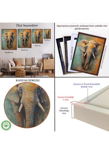 Çerçeveli Dekoratif Kanvas Tablo, Yürüyen Fil TABLO-7505 indirimleri